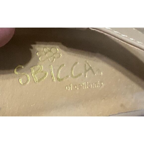 Vtg Sbicca Erica Wedge Sandals Sz 9 Cork Platform Strappy Beige Patent Womens - Picture 8 of 8